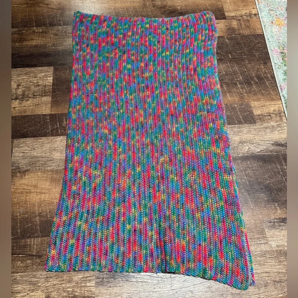 Handmade Rainbow Knit Throw